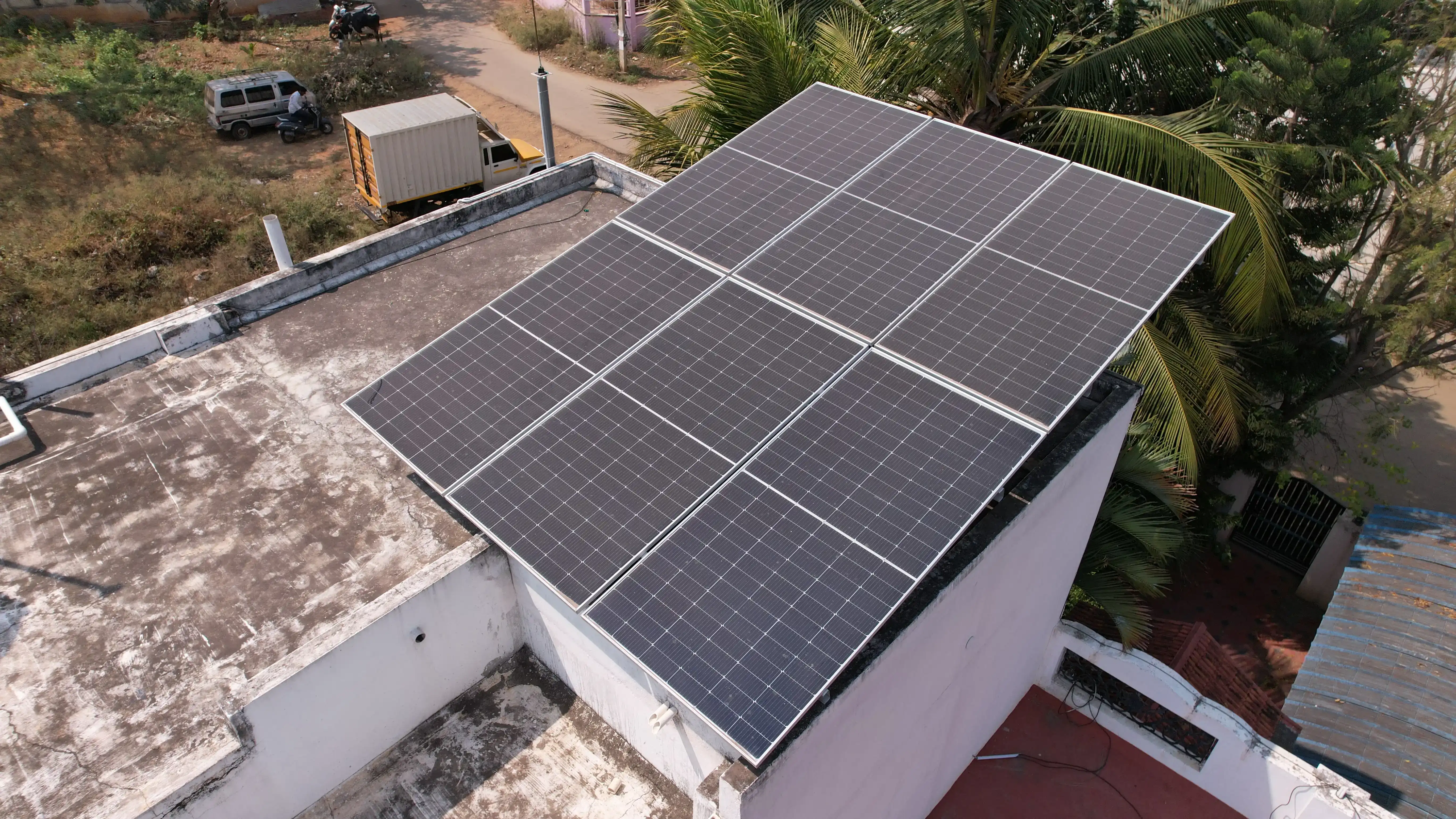 Technician connecting solar system to electrical grid